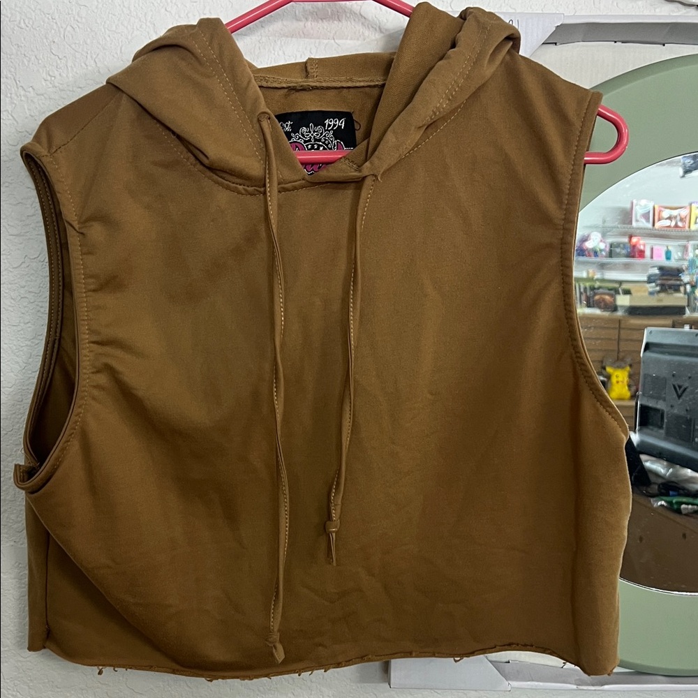 Sleeveless Brown Hoodie Top